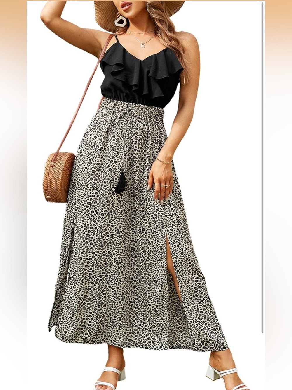 Black Top Leopard Print Maxi Dress